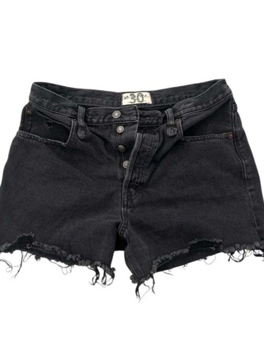 Black Jean High-Waisted Distressed Shorts